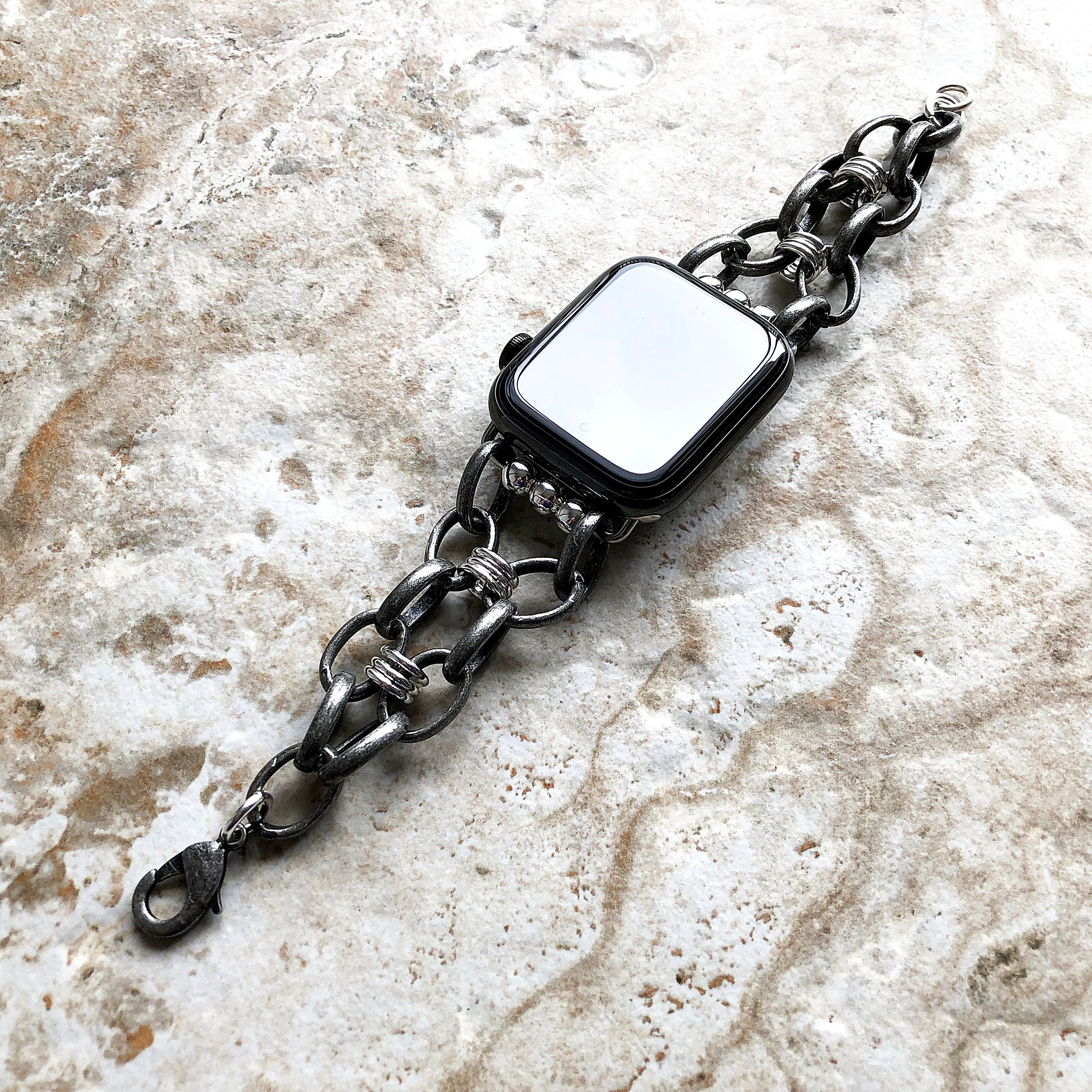 Apple Watch Ultra 2 9 8 7 SE 6 5 4 3 2 Bracelet for iWatch 38mm 40mm 41mm 42mm 44mm 45mm 49mm Antique Silver Color Chain Link Band Handmade